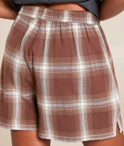 Bottoms|Shorts | Gilded Intent Plaid Boxer Short Brown And Cream Plaid