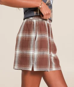Bottoms|Shorts | Gilded Intent Plaid Boxer Short Brown And Cream Plaid