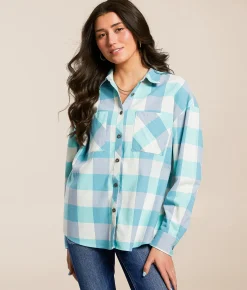 Modish Rebel Plaid Boyfriend Shirt Blue Multi Discount