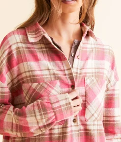 Modish Rebel Plaid Boyfriend Shirt Pink Multi Best