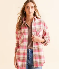 Modish Rebel Plaid Boyfriend Shirt Pink Multi Best