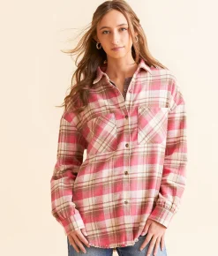 Modish Rebel Plaid Boyfriend Shirt Pink Multi Best