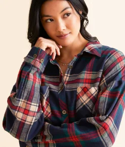 Modish Rebel Plaid Boyfriend Shirt Navy Multi Discount