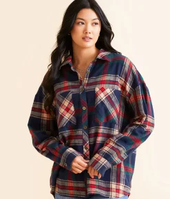 Modish Rebel Plaid Boyfriend Shirt Navy Multi Discount