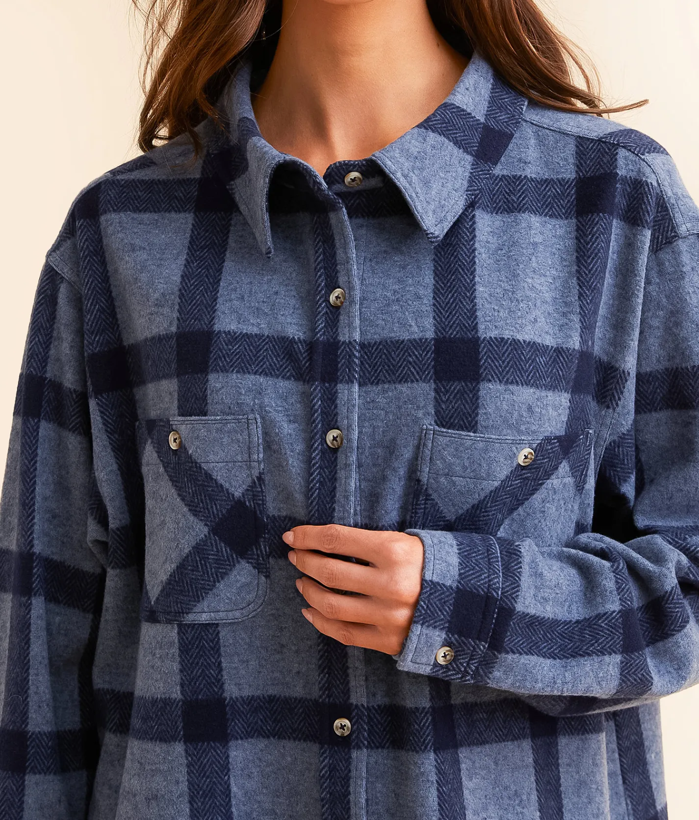 BKE Plaid Boyfriend Shirt Grey Navy Online
