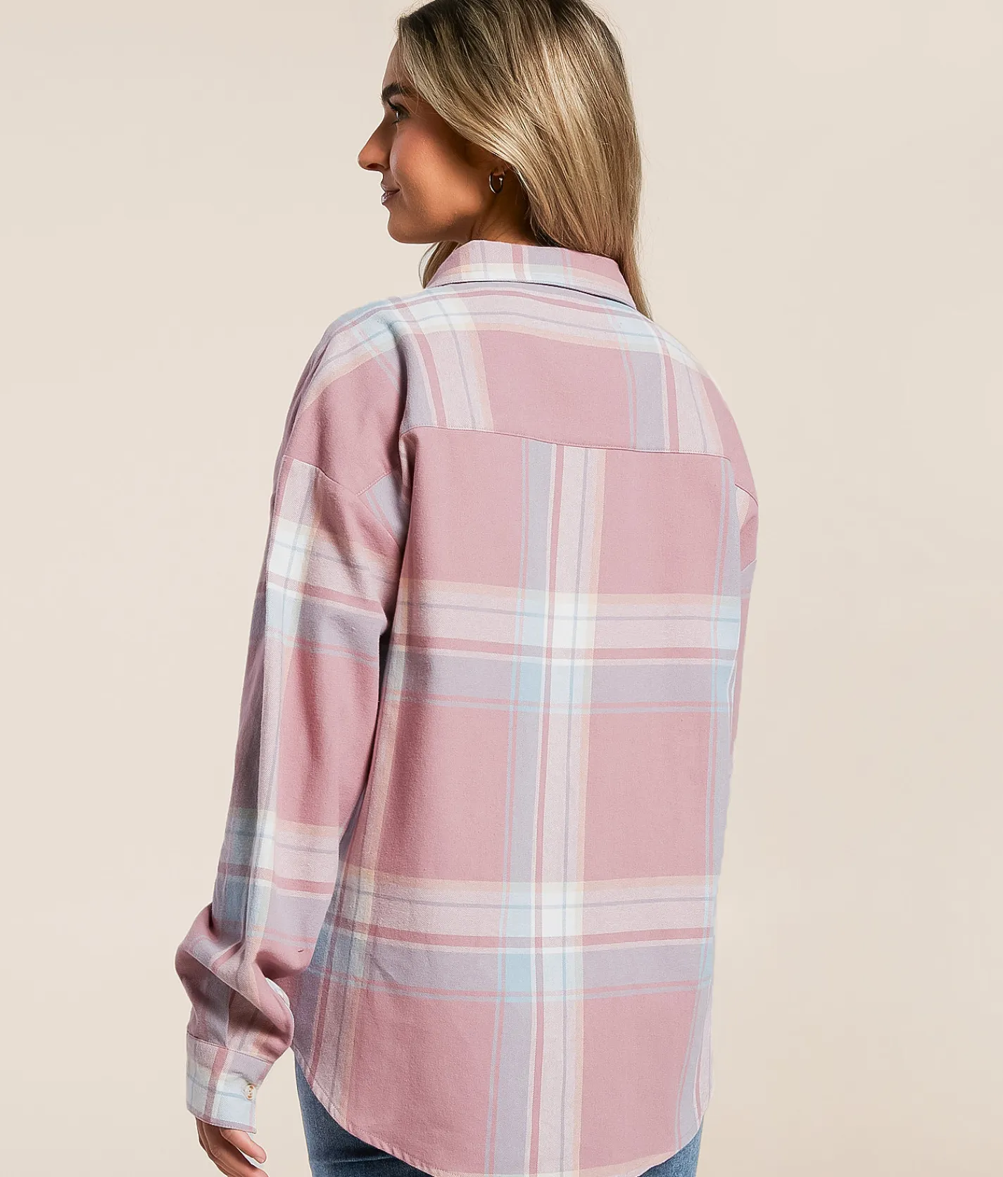 Modish Rebel Plaid Boyfriend Shirt Mauve Discount