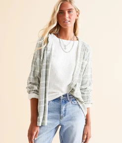 Tops | Modish Rebel Plaid Brushed Knit Shirt Dusty Blue