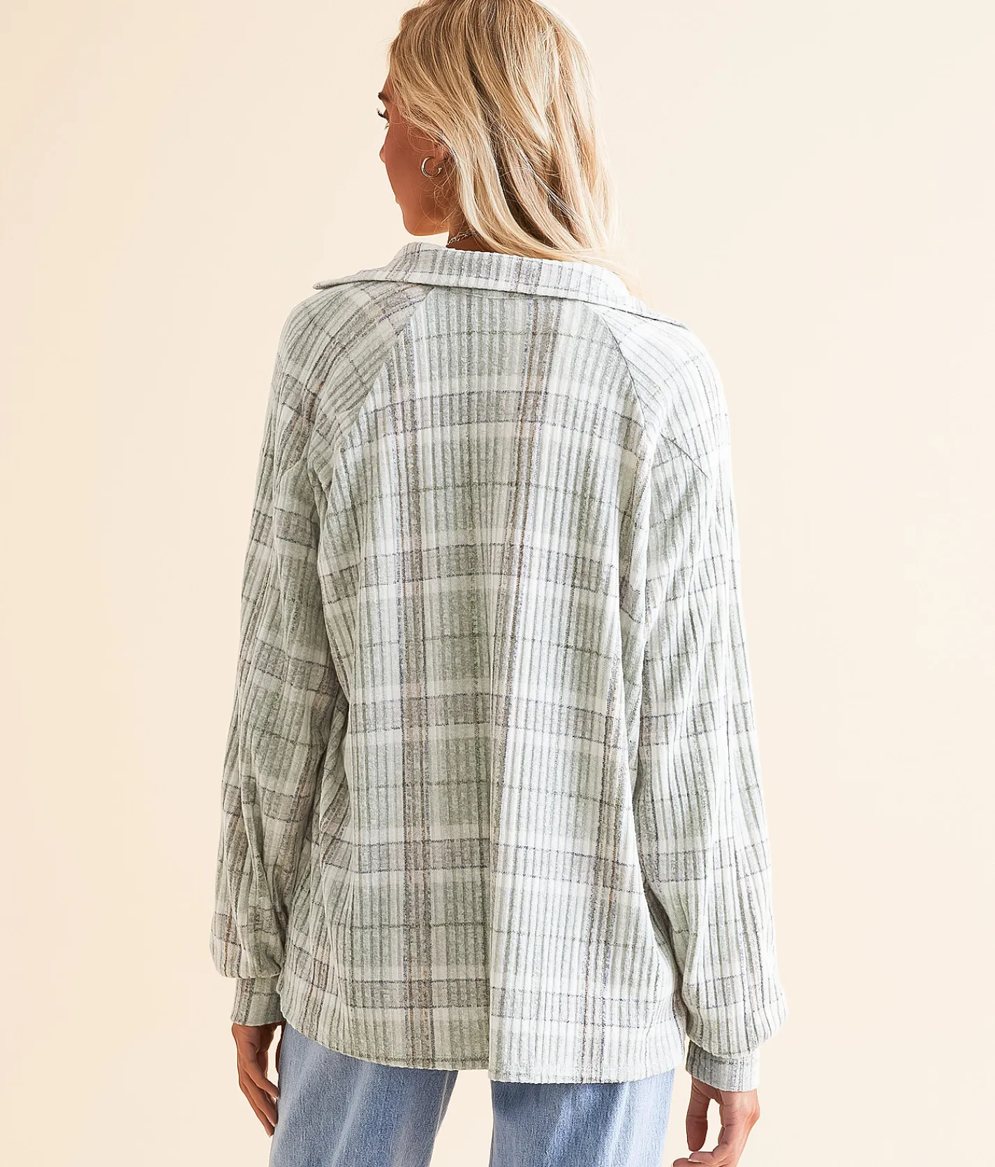 Tops | Modish Rebel Plaid Brushed Knit Shirt Dusty Blue