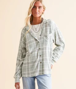 Tops | Modish Rebel Plaid Brushed Knit Shirt Dusty Blue
