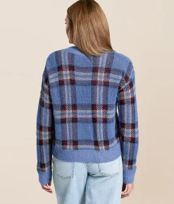 Gilded Intent Plaid Cardigan Sweater China Blue Plaid