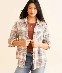 BKE Plaid Eased Flannel Shirt Cream Navy