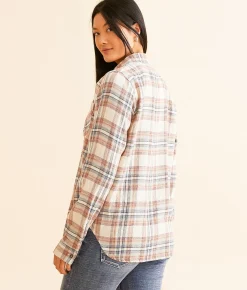 BKE Plaid Eased Flannel Shirt Cream Navy
