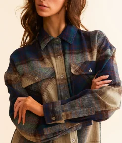 BKE Plaid Flannel Boyfriend Shirt Navy Multi New
