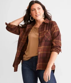 Tops | BKE Plaid Flannel Shirt Burgundy