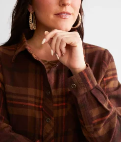 Tops | BKE Plaid Flannel Shirt Burgundy