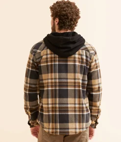 Coats & Jackets | Departwest Plaid Fleece Hooded Shacket Black Khaki