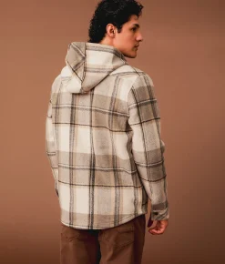 Outpost Makers Plaid Hooded Shacket Tan Cream Grey New