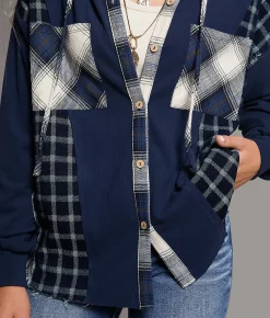 BKE Plaid Hooded Shirt Navy