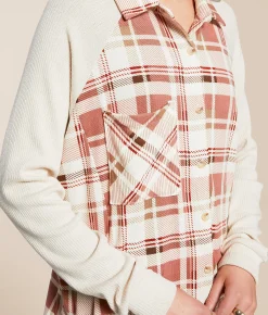 Tops | Modish Rebel Plaid Knit Shirt Cream Multi