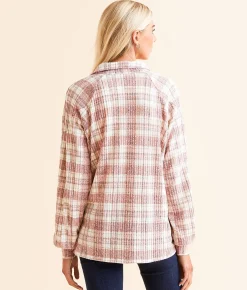 Tops | Modish Rebel Plaid Knit Shirt Taupe Multi