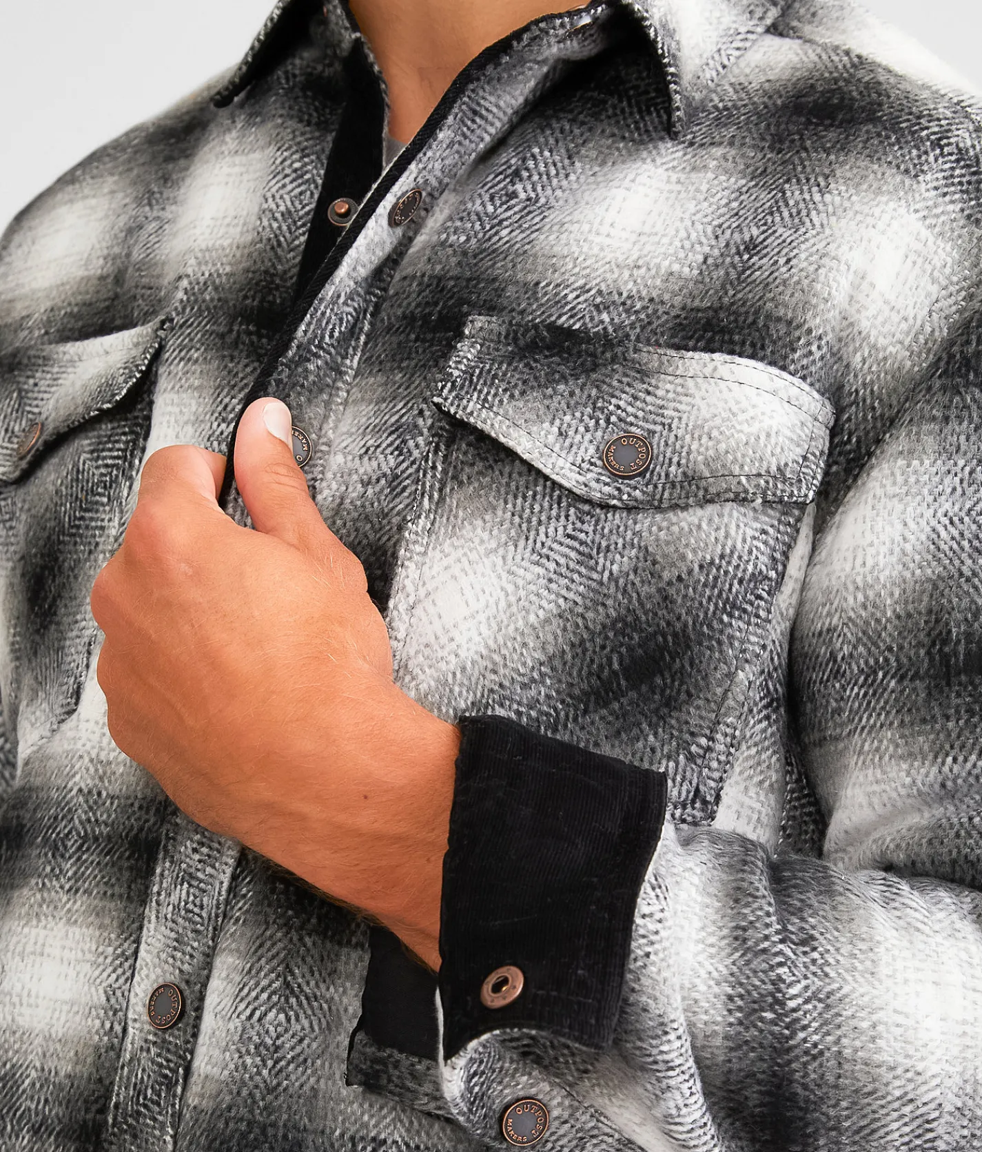 Outpost Makers Plaid Shacket Black White Discount