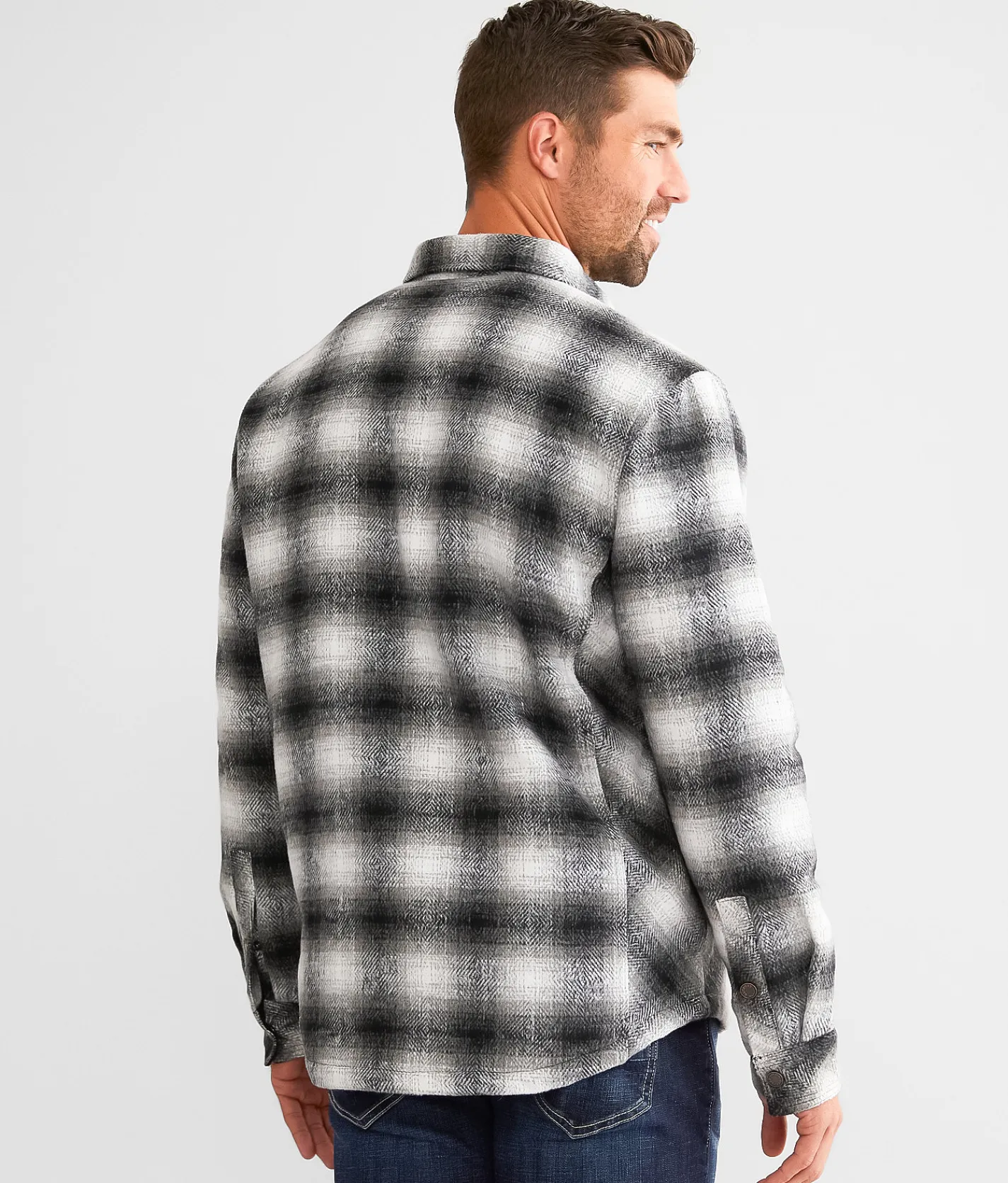 Outpost Makers Plaid Shacket Black White Discount