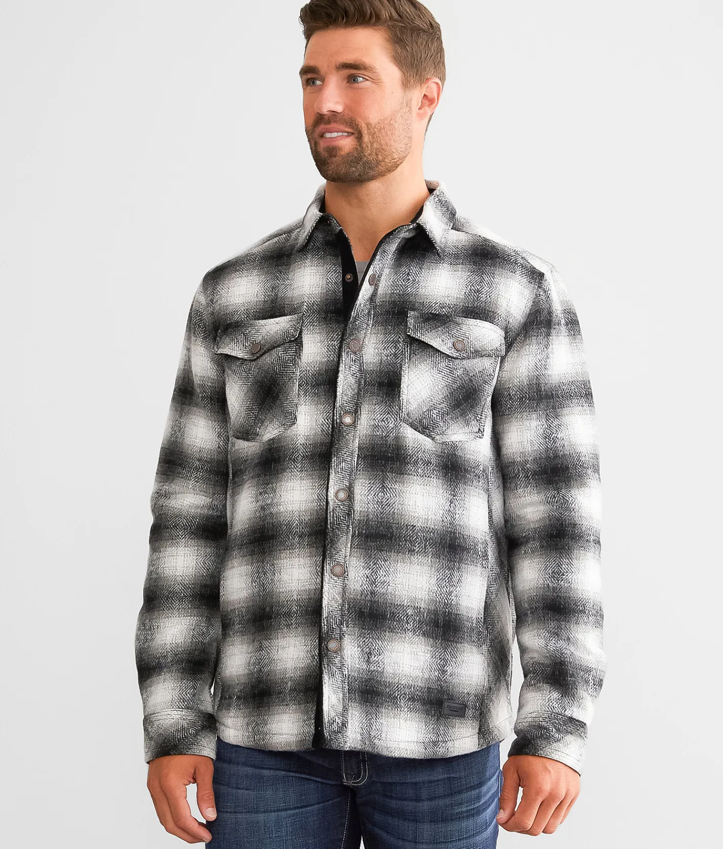 Outpost Makers Plaid Shacket Black White Discount