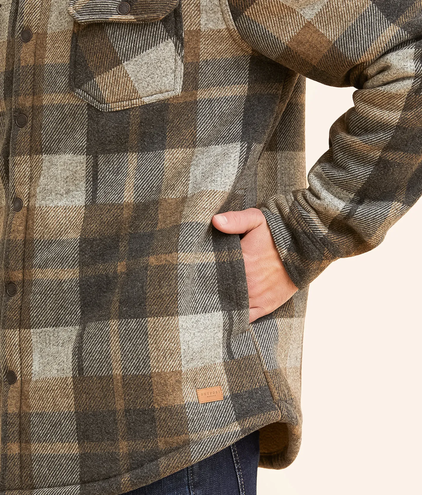 Coats & Jackets | Outpost Makers Plaid Shacket Dark Grey Tan