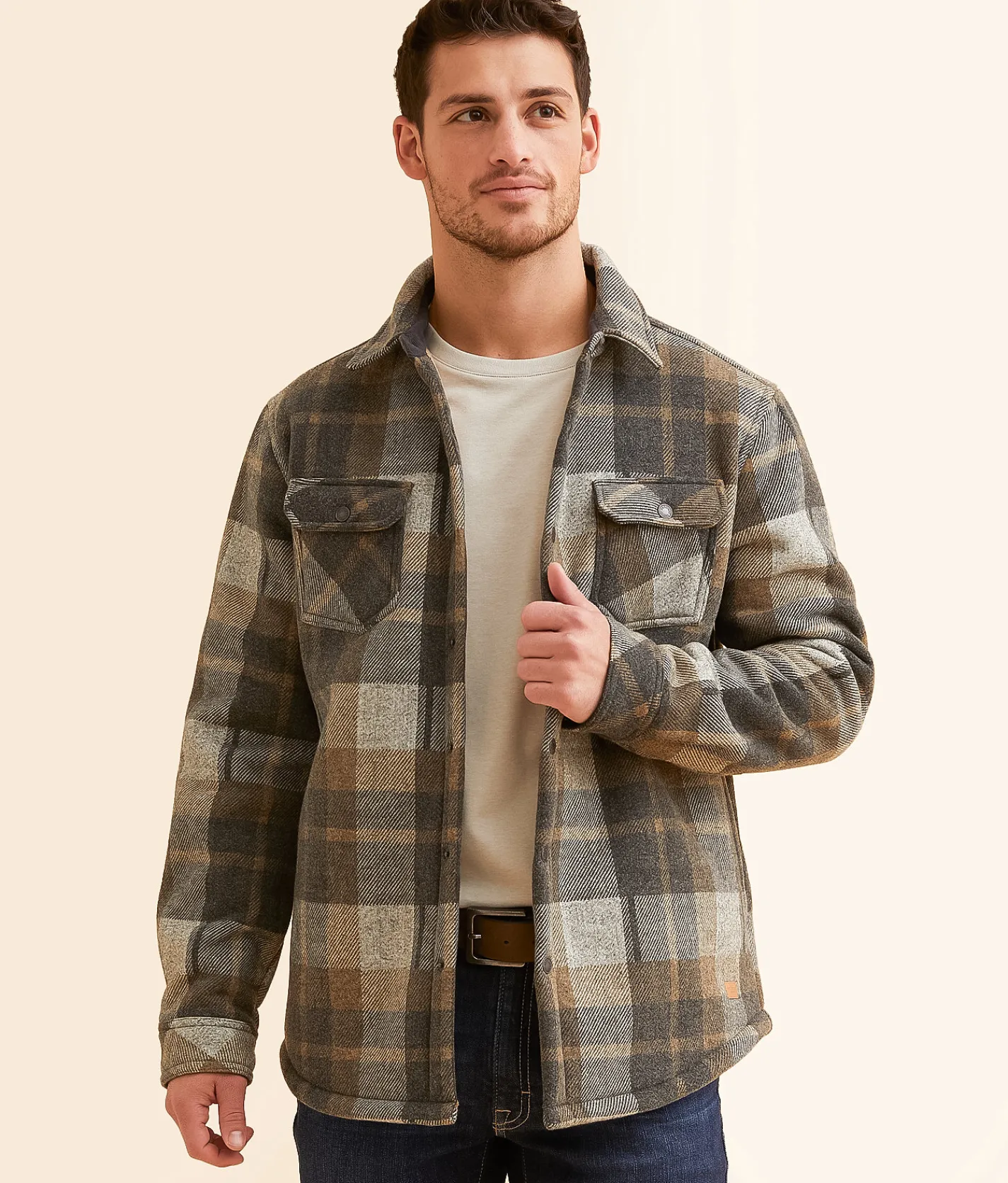 Coats & Jackets | Outpost Makers Plaid Shacket Dark Grey Tan