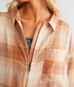 BKE Plaid Shacket Rust Best