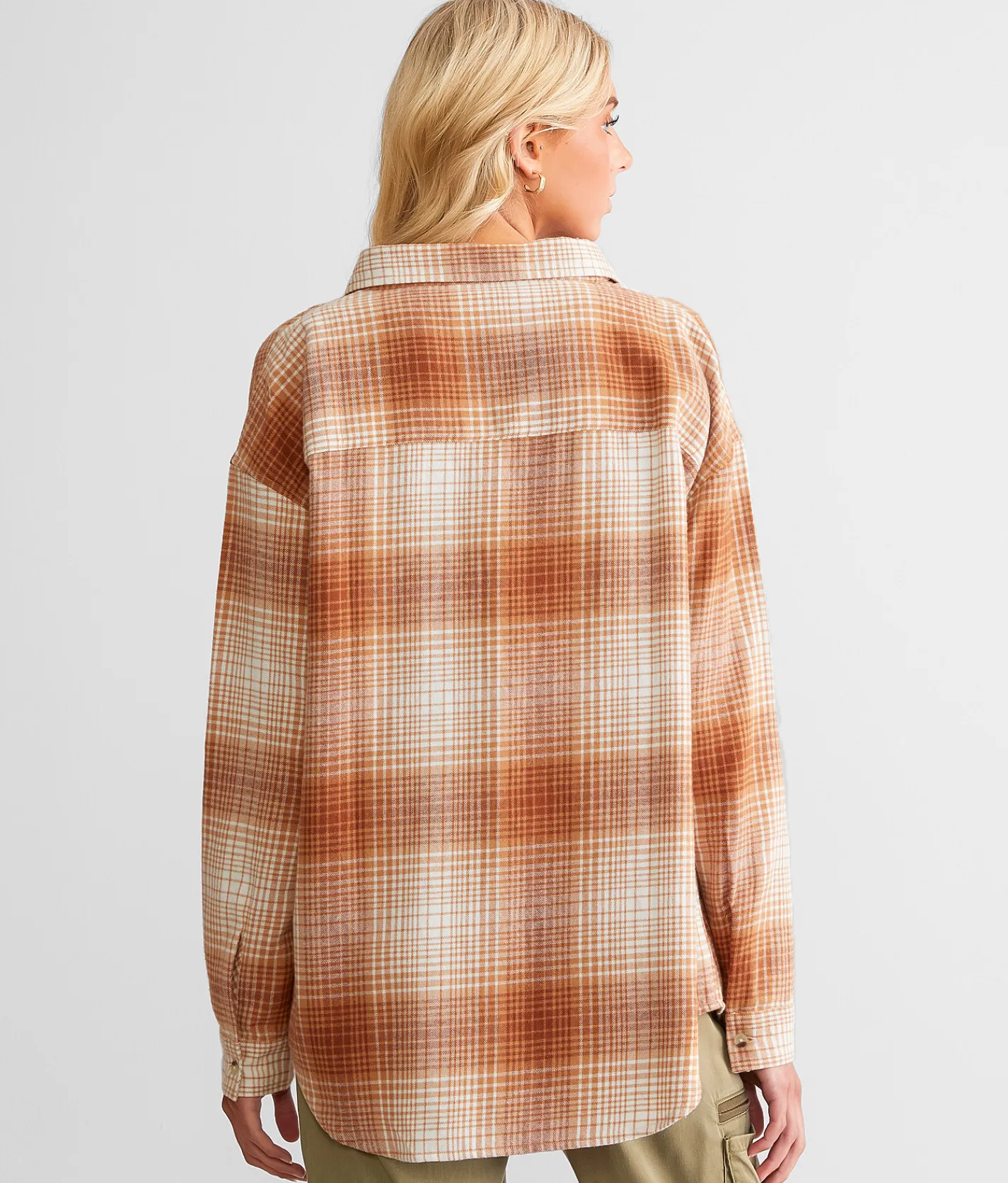 BKE Plaid Shacket Rust Best