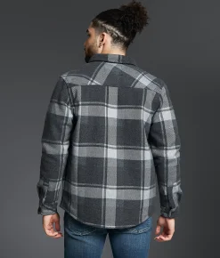 Outpost Makers Plaid Sherpa Shacket Blue Grey Discount
