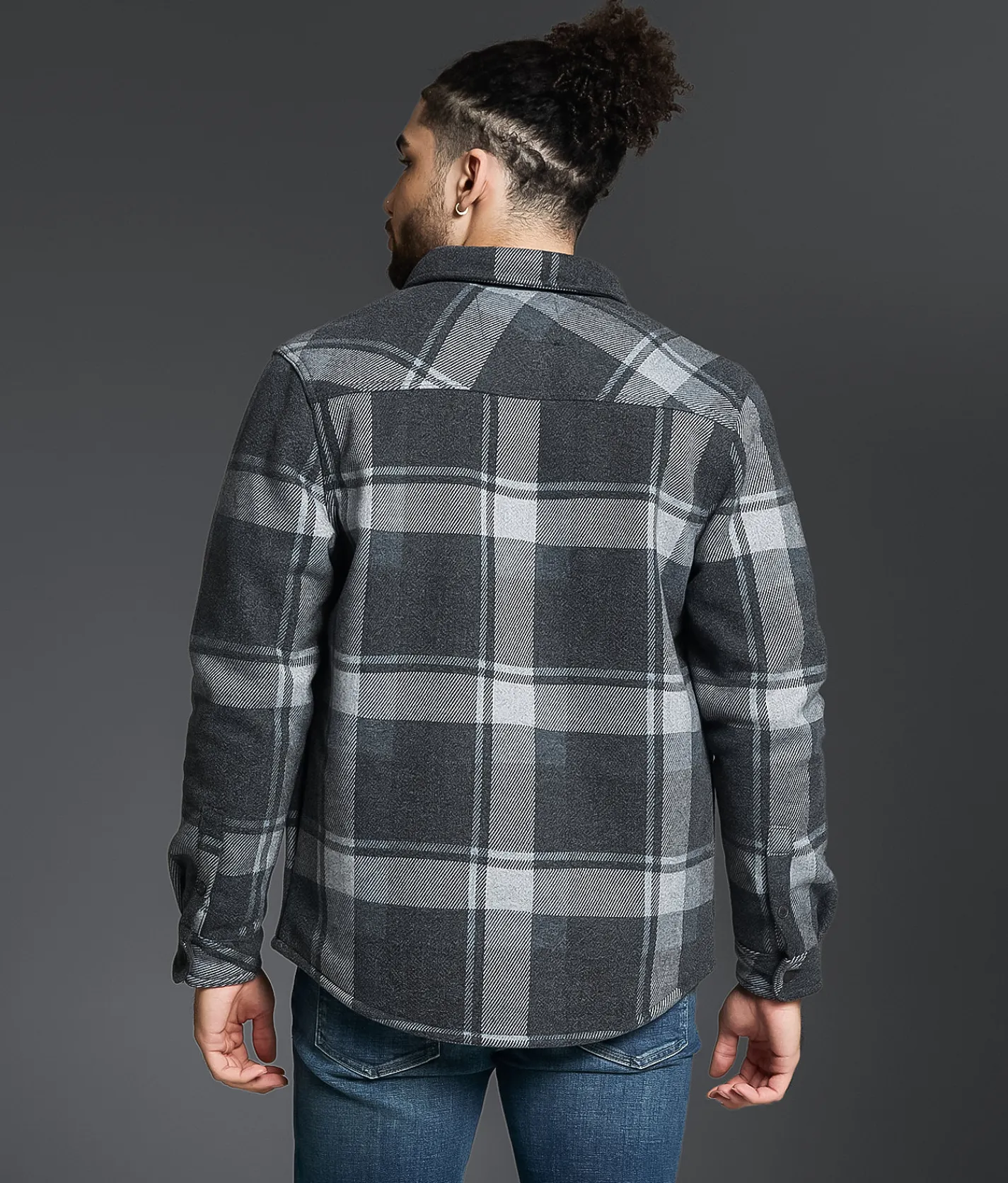 Outpost Makers Plaid Sherpa Shacket Blue Grey Discount