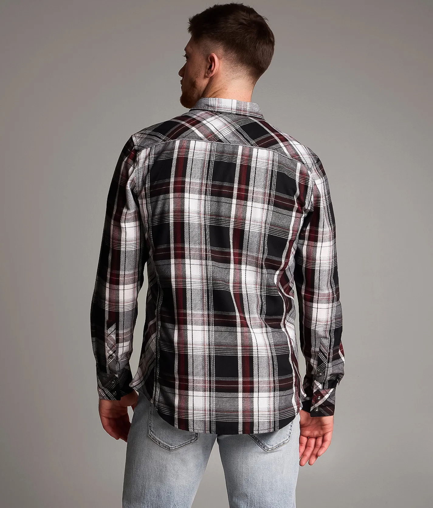 Tops | BKE Plaid Standard Shirt Black White Red