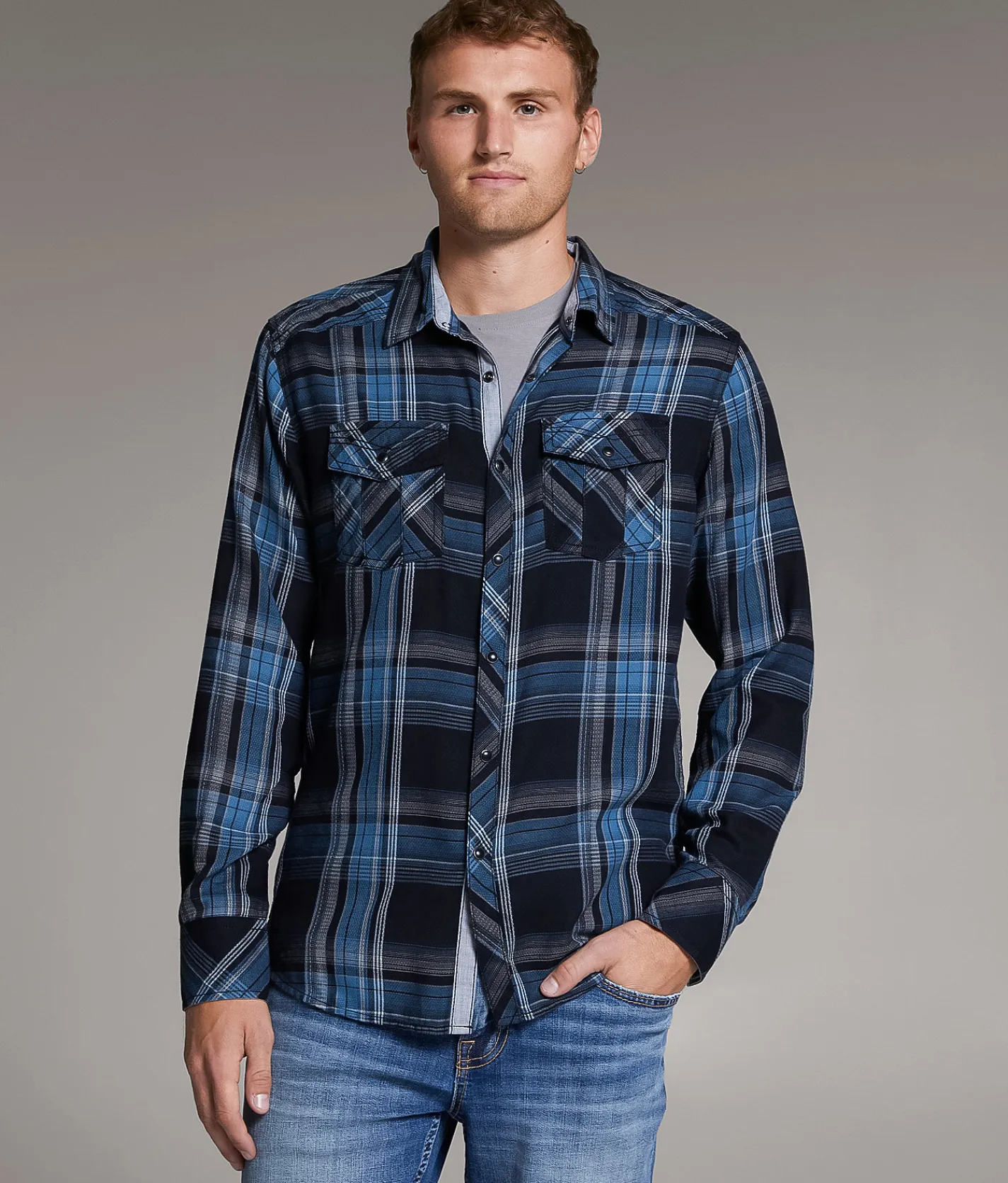 Tops | BKE Plaid Standard Shirt Black Blue
