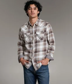 BKE Vintage Plaid Standard Shirt Brown Cream Hot