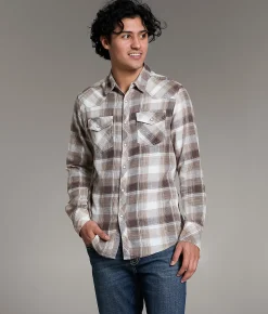 BKE Vintage Plaid Standard Shirt Brown Cream Hot