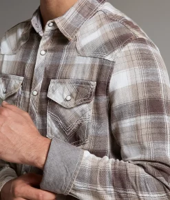 BKE Vintage Plaid Standard Shirt Brown Cream Hot