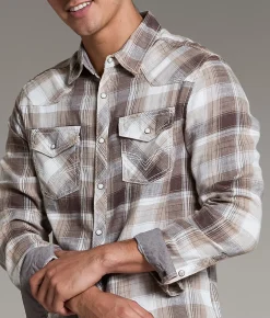 BKE Vintage Plaid Standard Shirt Brown Cream Hot