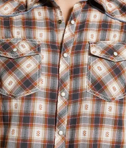 Tops | Gentry County Plaid Standard Shirt Tan Grey