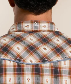 Tops | Gentry County Plaid Standard Shirt Tan Grey