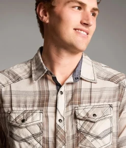 Tops | BKE Plaid Standard Shirt Cream Brown