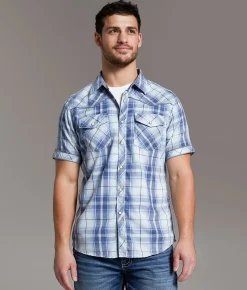 BKE Vintage Plaid Standard Shirt Blue White Navy Best