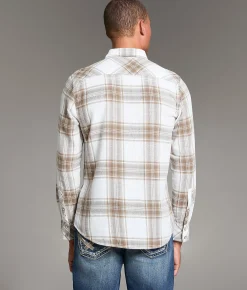 Tops | BKE Plaid Standard Shirt Off White Tan