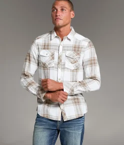 Tops | BKE Plaid Standard Shirt Off White Tan