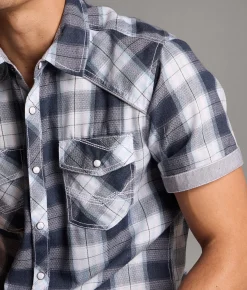 Tops | BKE Plaid Standard Shirt Navy White