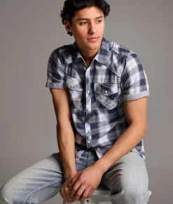 Tops | BKE Plaid Standard Shirt Navy White