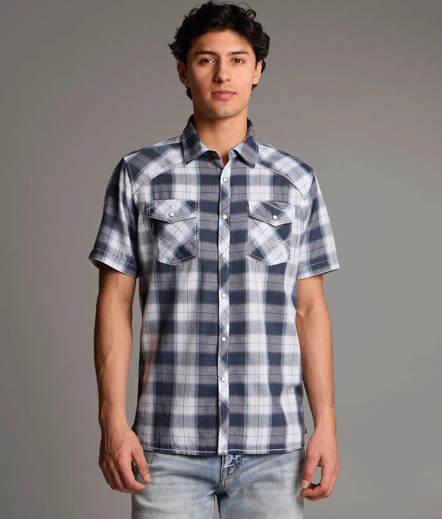 Tops | BKE Plaid Standard Shirt Navy White