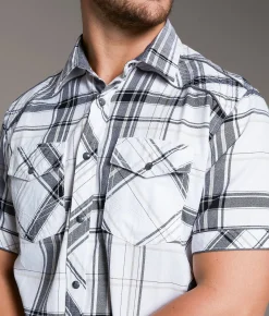 BKE Plaid Standard Shirt White Black Tan Sale