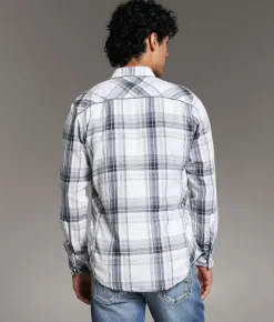 Tops | BKE Plaid Standard Shirt White Blue